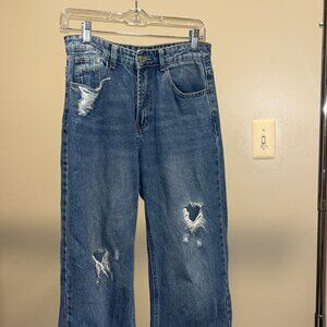 high-waisted wide leg jeans (ripped)